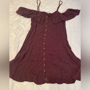 American Eagle Dress Womens 4 Wine White Dots Bottom Zippper Spaghetti Strap
